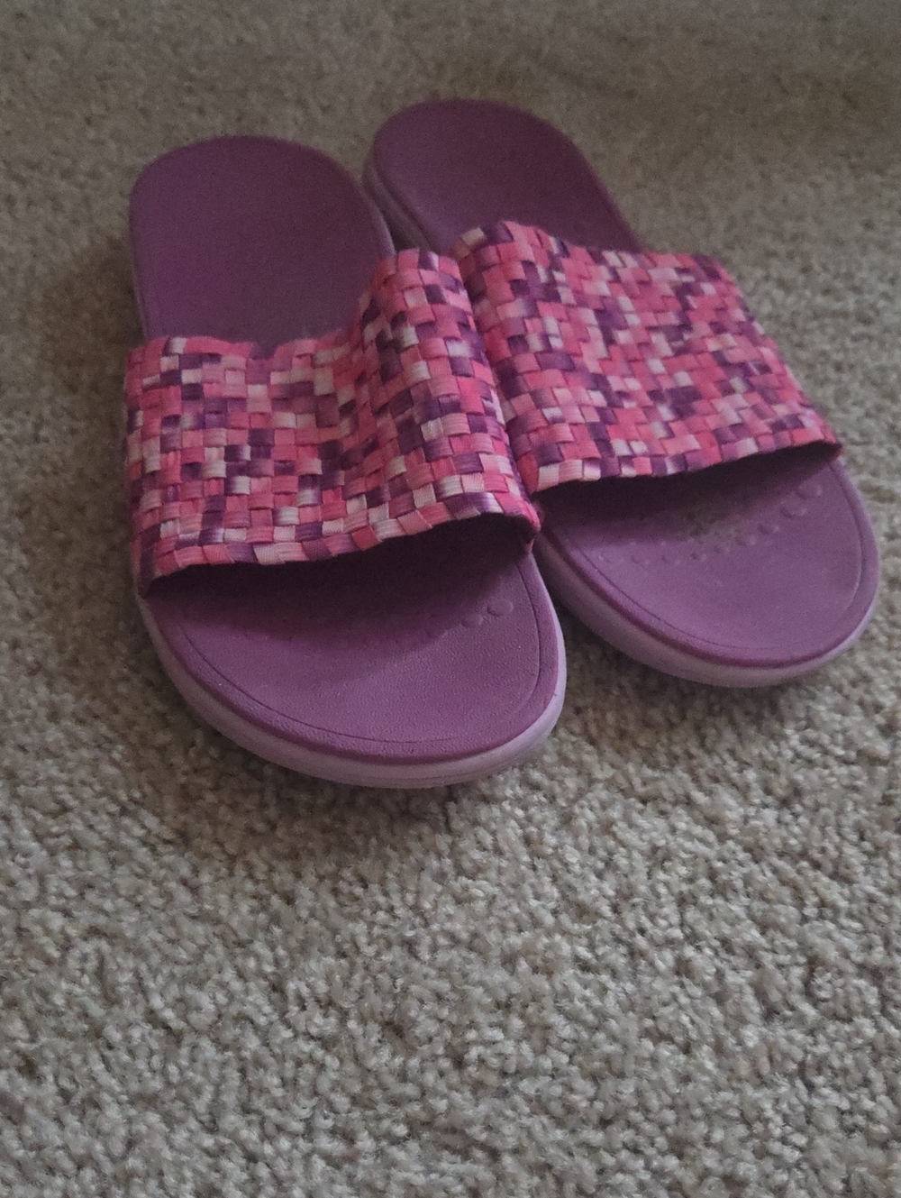 Vionic Pink Woven Slide Sandals